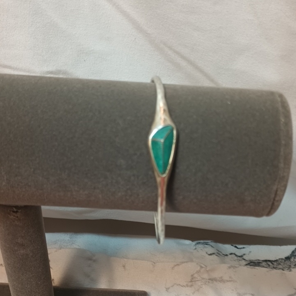 Sterling Silver With Green Accent Bangle Bracelet